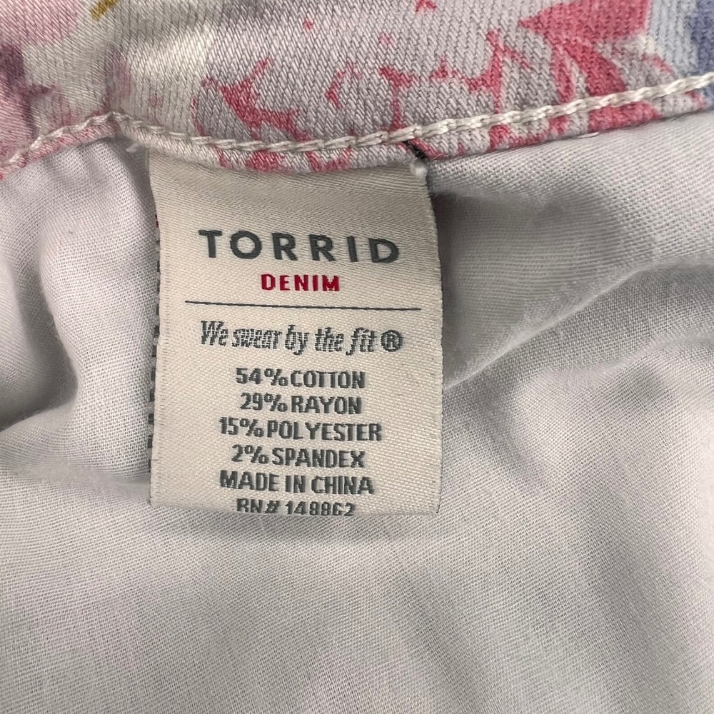 Torrid Denim Floral Print Jeggings Womens 20R Pink Yellow Blue Skinny High Rise - Picture 10 of 16